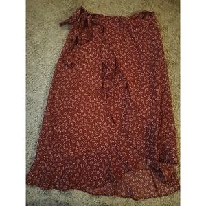 Boho Floral Wrap Skirt Ruffle Women Small Reddish Brown Rust Color Flirty Y2k
